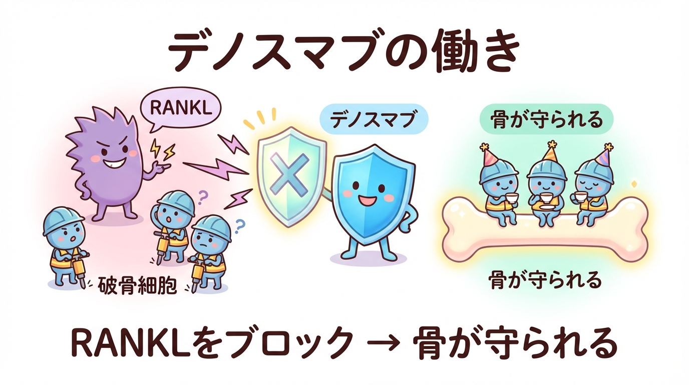 デノスマブがRANKLをブロックする仕組み